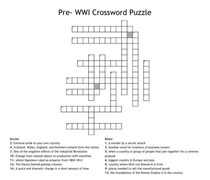 World war 1 crossword review answer key