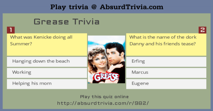 Grease trivia questions and answers