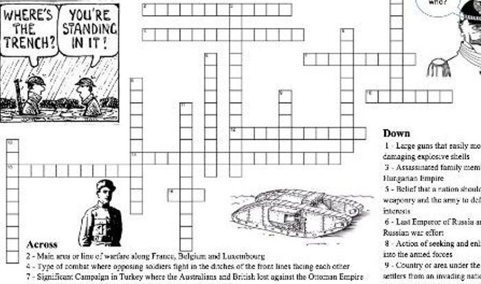 World war 1 crossword review answer key