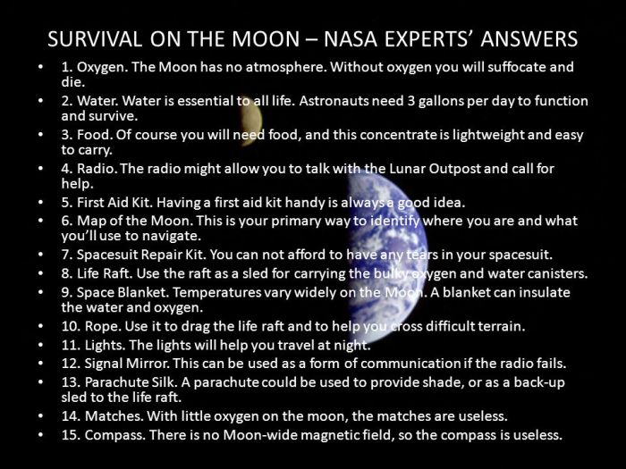 Nasa survival on the moon exercise