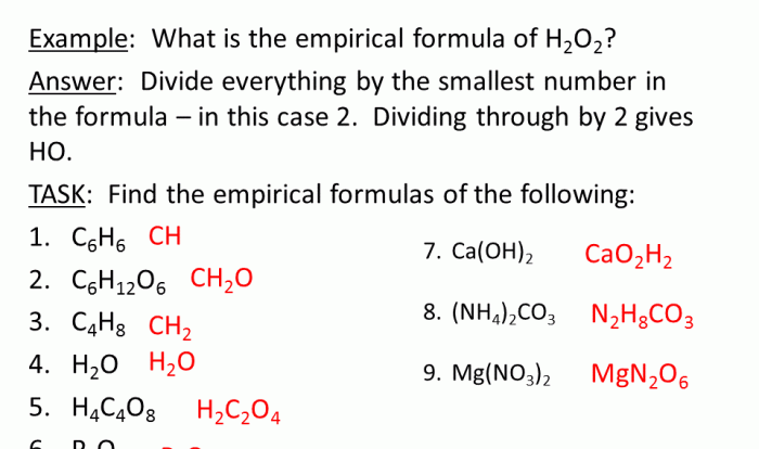 Empirical formula and molecular formula worksheet